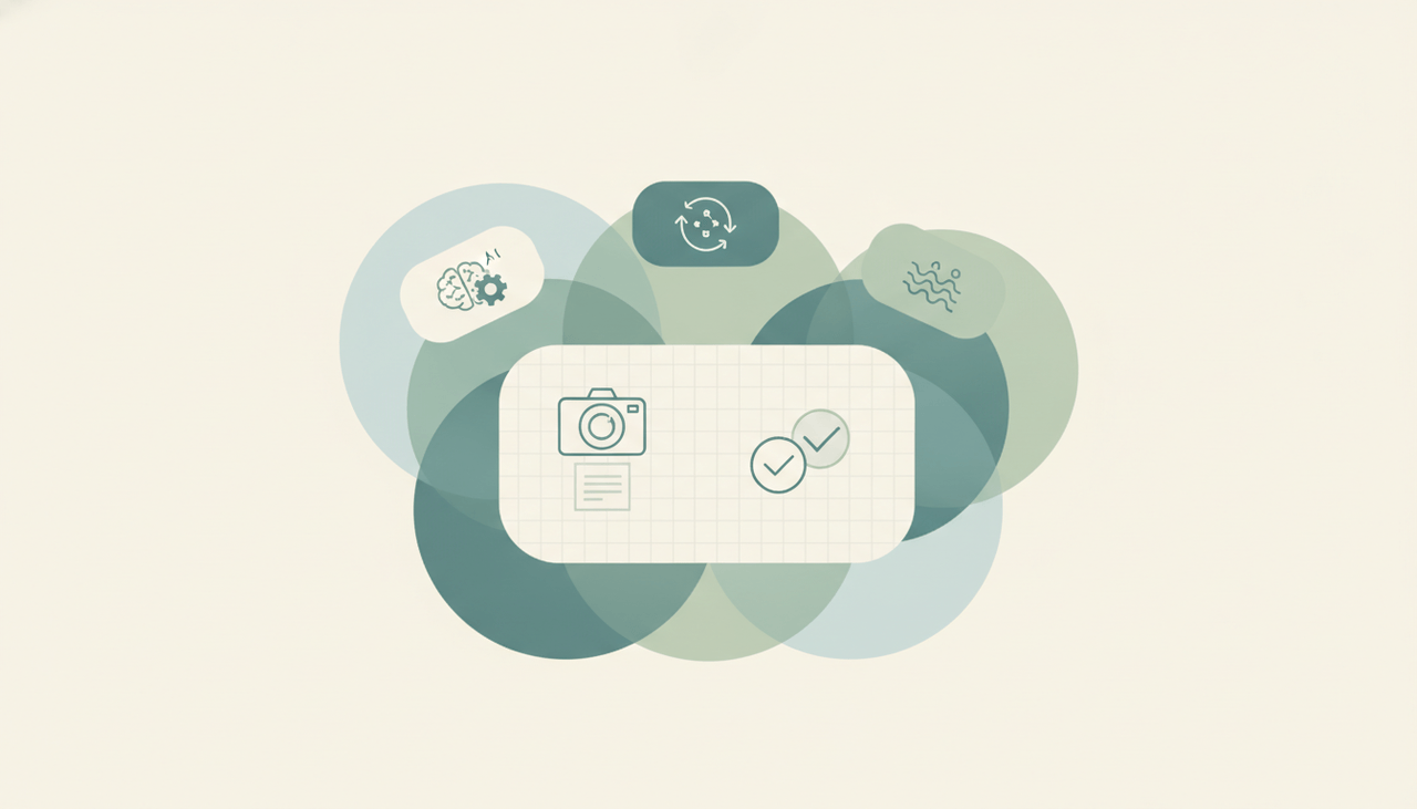 Bookkeeping workspace with twenty AI tool icons handling categorization, reconciliation, receipt capture, bill pay, and reporting