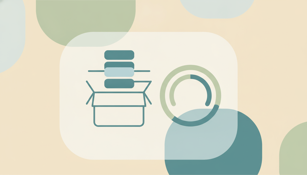 A storage gauge beside a cloud over stacked layered circles in soft gradients