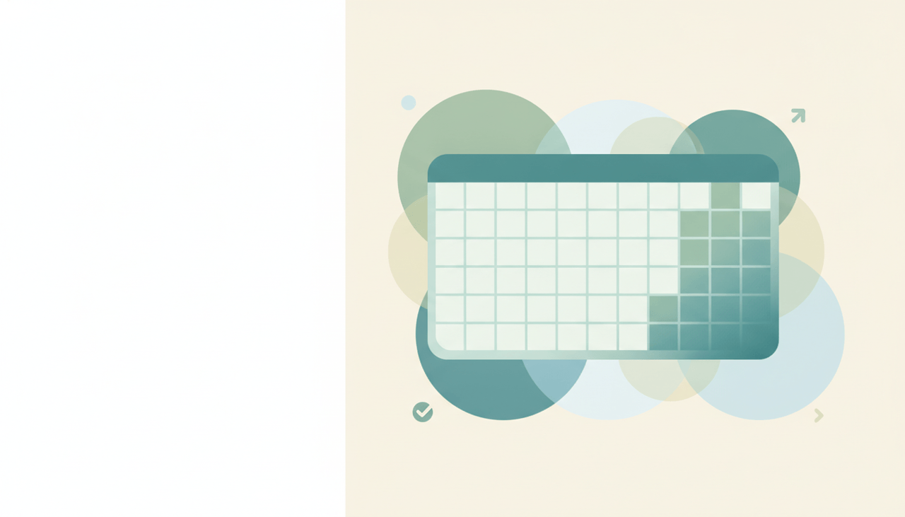 A rounded spreadsheet grid card filling toward its bottom and right edges against soft layered circles, conveying a worksheet reaching its maximum size