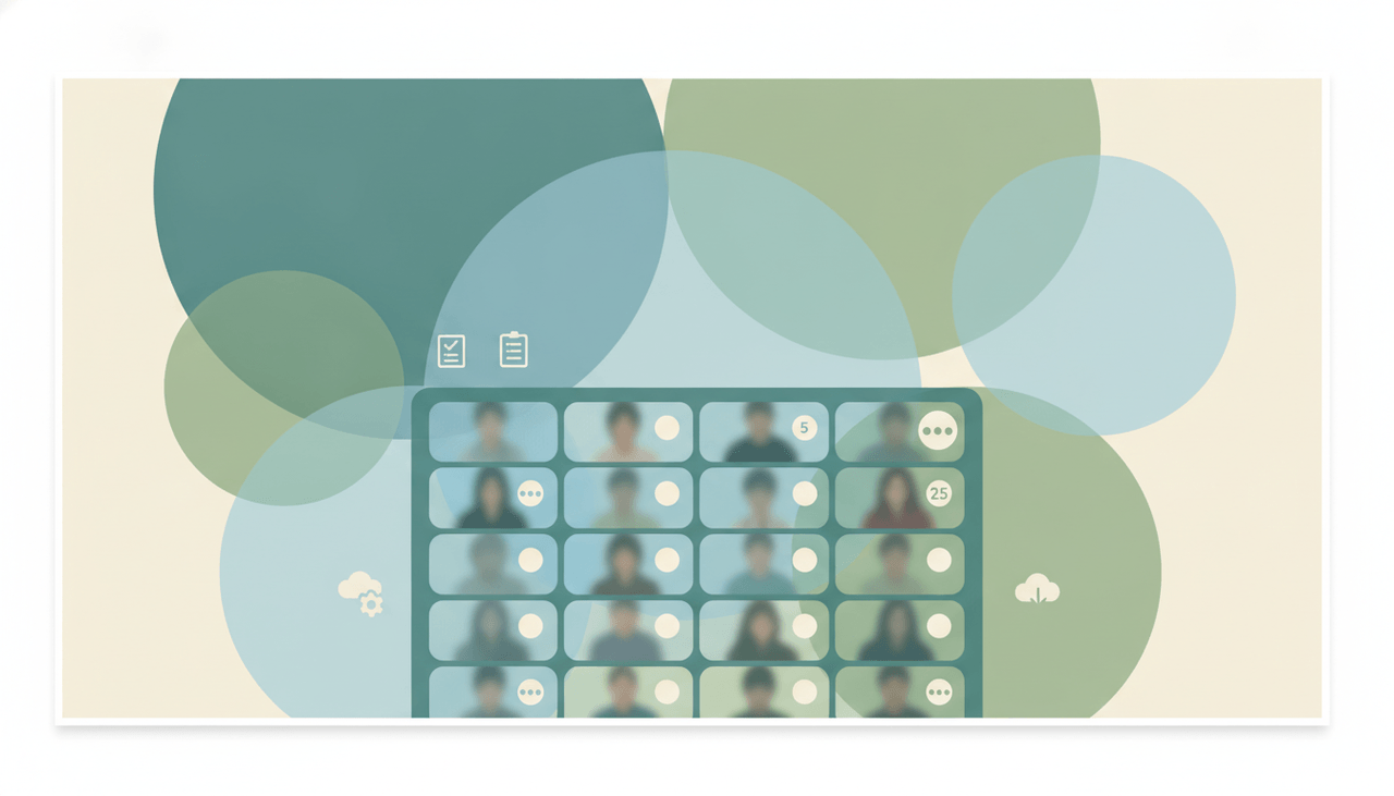 A grid of video tiles scaling up in size, representing Google Meet participant limits by plan