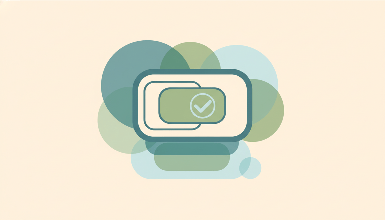 A profile card with a soft credential badge entry and a verifying check motif