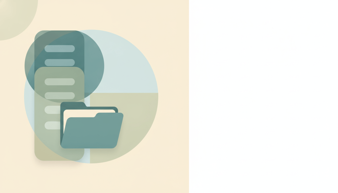 A soft folder icon docking into a file-manager sidebar over layered circles