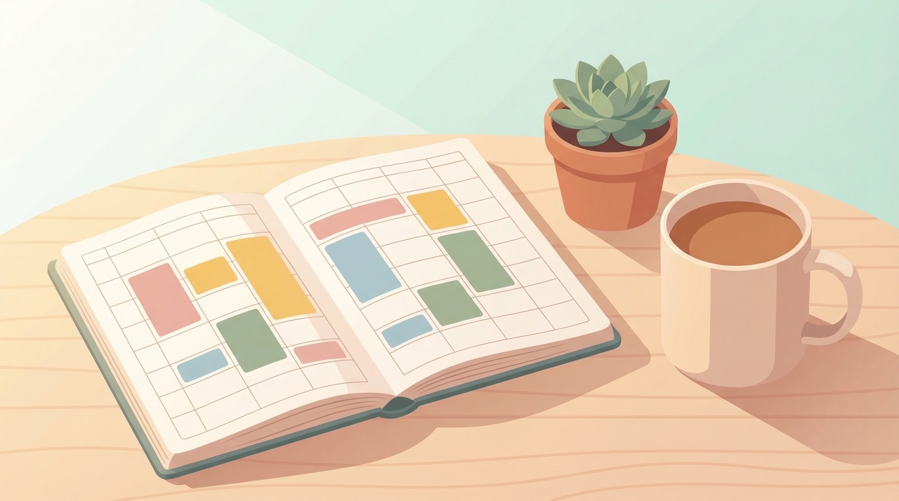 Google Calendar week view with colored focus-time blocks reserved across the schedule