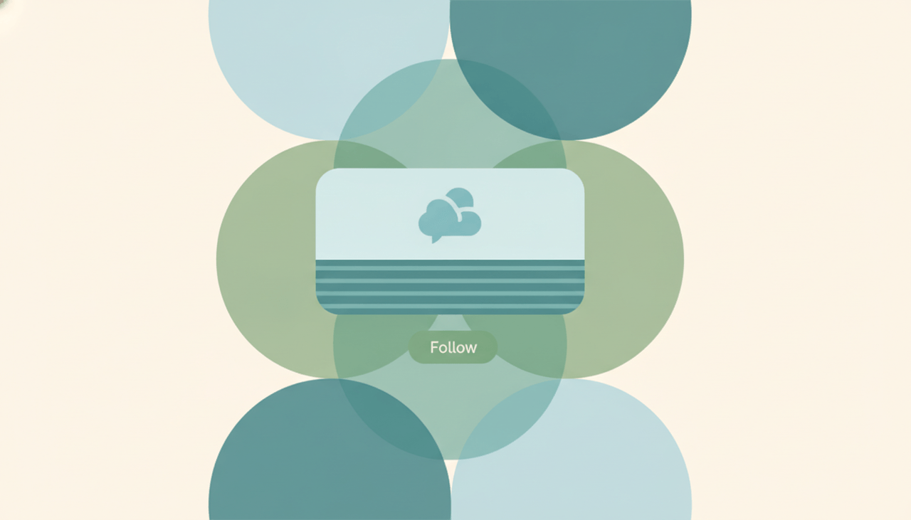 A fresh company page card with a soft logo badge, banner, and follow button