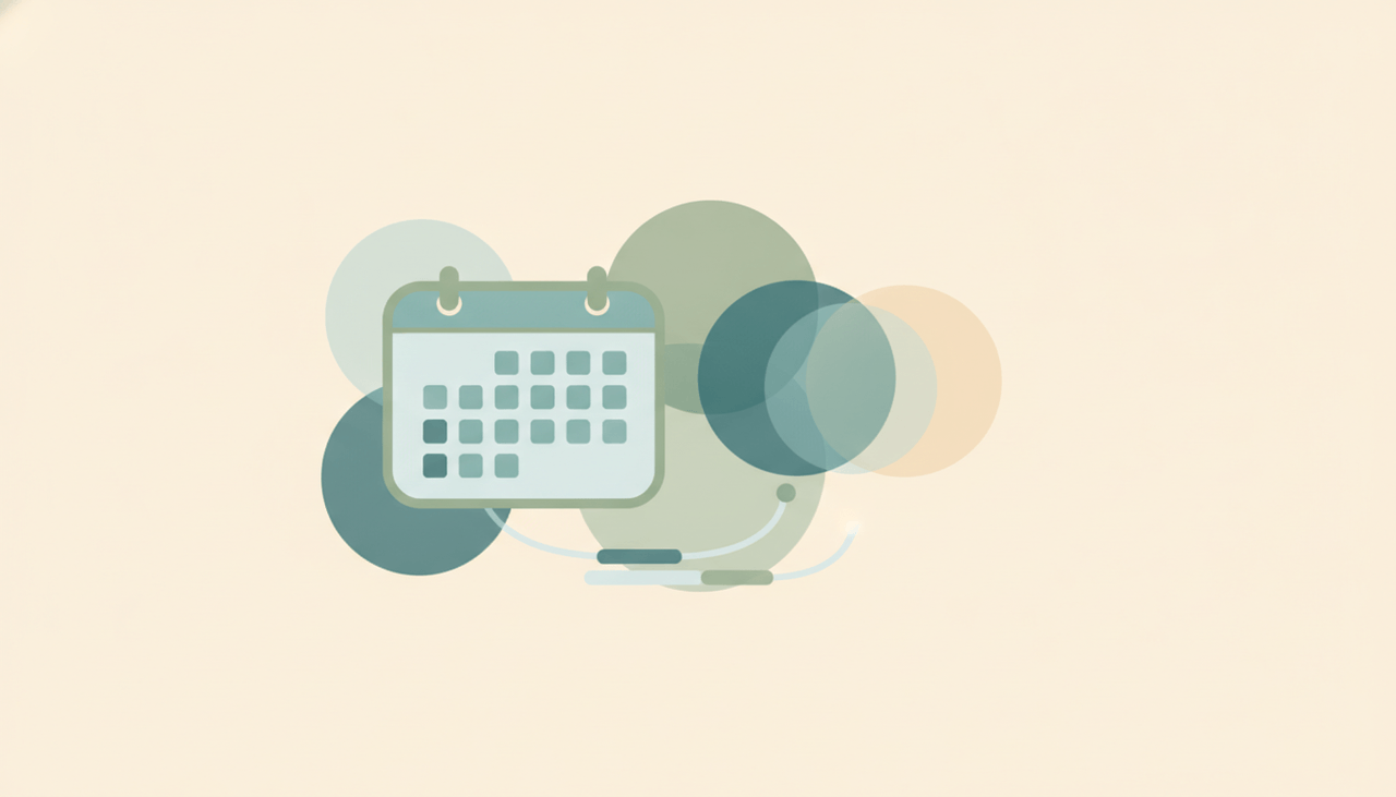 Illustration of a shared team calendar in Outlook with multiple member avatars and overlapping color-coded events