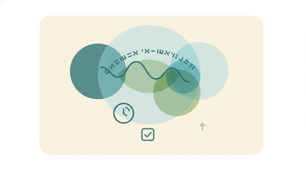 A soft line of abstract text bending into a gentle arc over layered circles