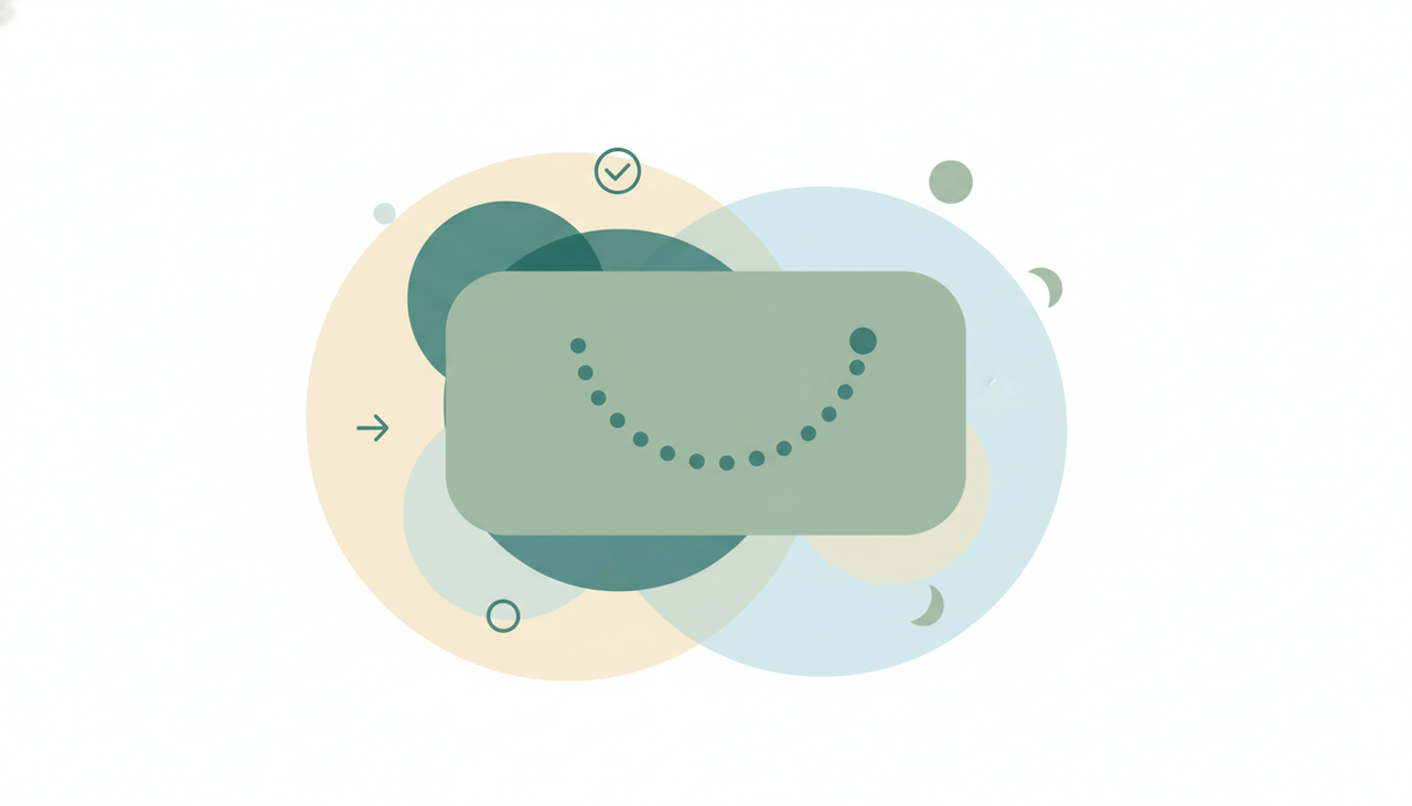 A word bent into a smooth upward arc above a soft circular guide
