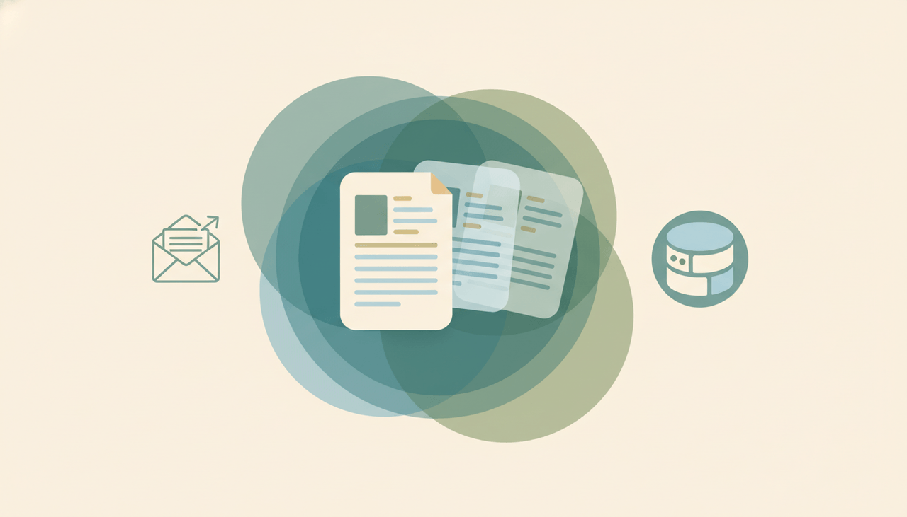A single document template fanning out into several personalized copies