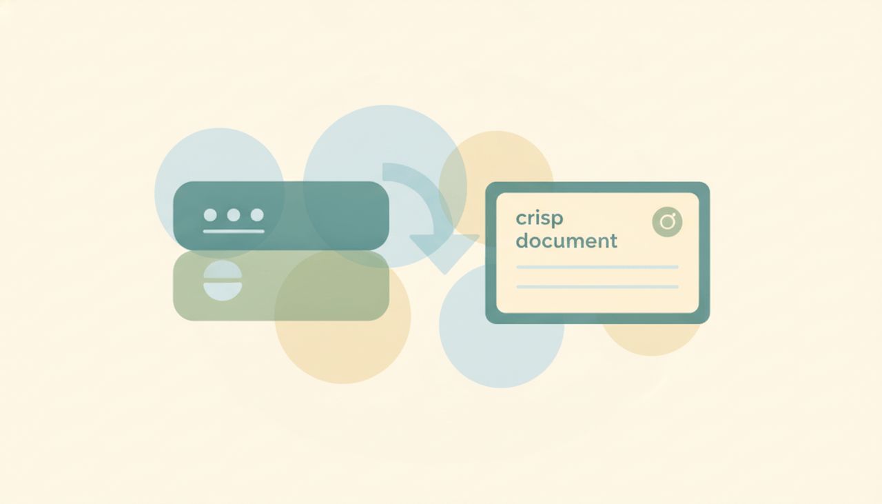 A design canvas exporting into a crisp PDF document tile over layered circles