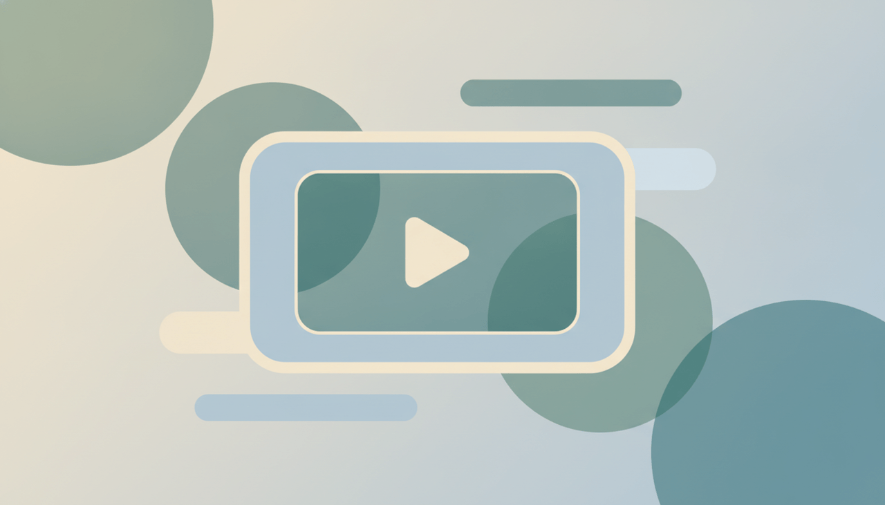 A slide with a video frame and a soft play button glowing in the center