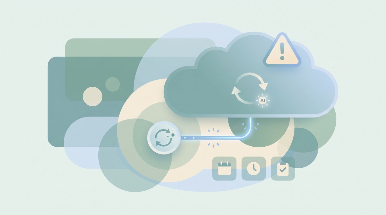 A cloud icon with a warning badge and circular refresh arrows, representing OneDrive sync being repaired