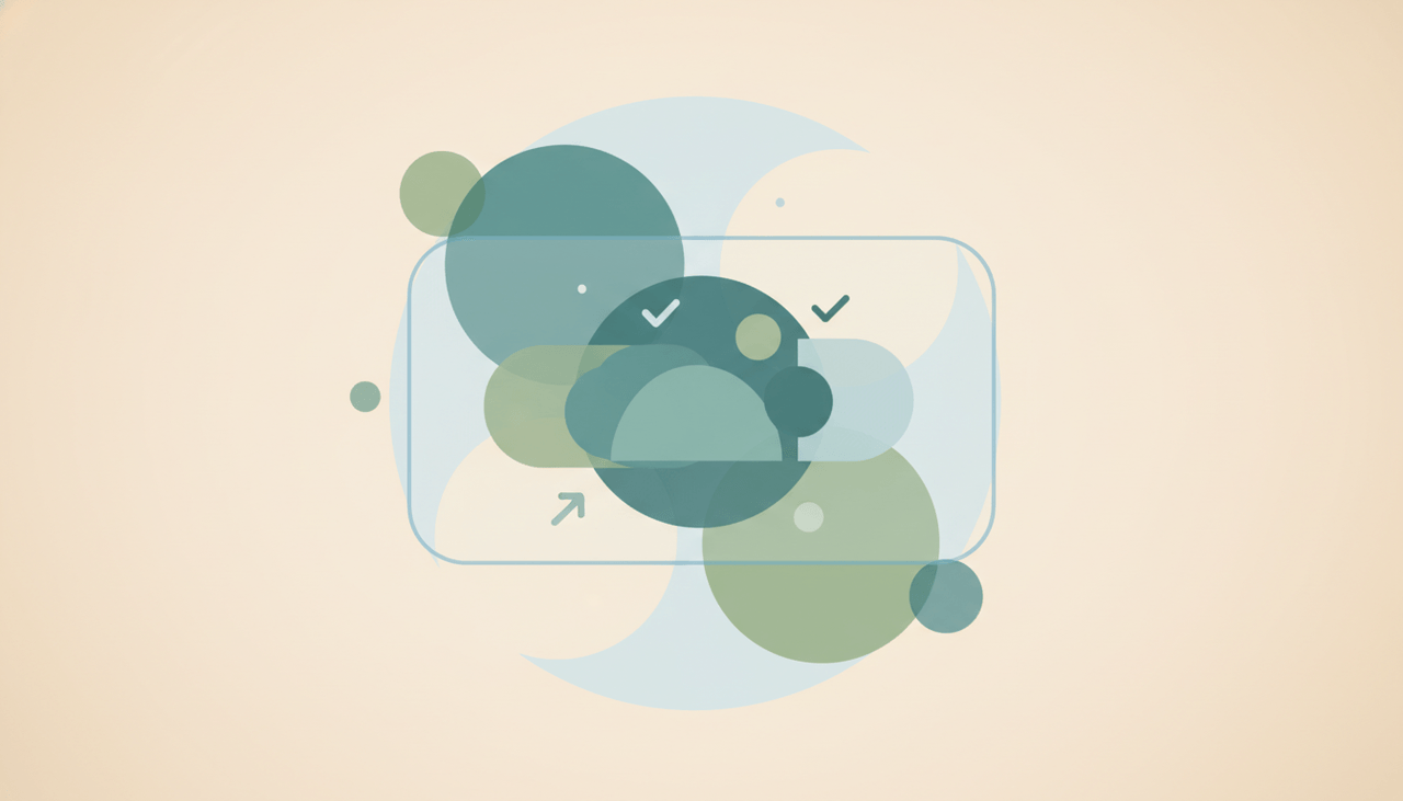 Several soft shapes binding together inside a single rounded selection frame