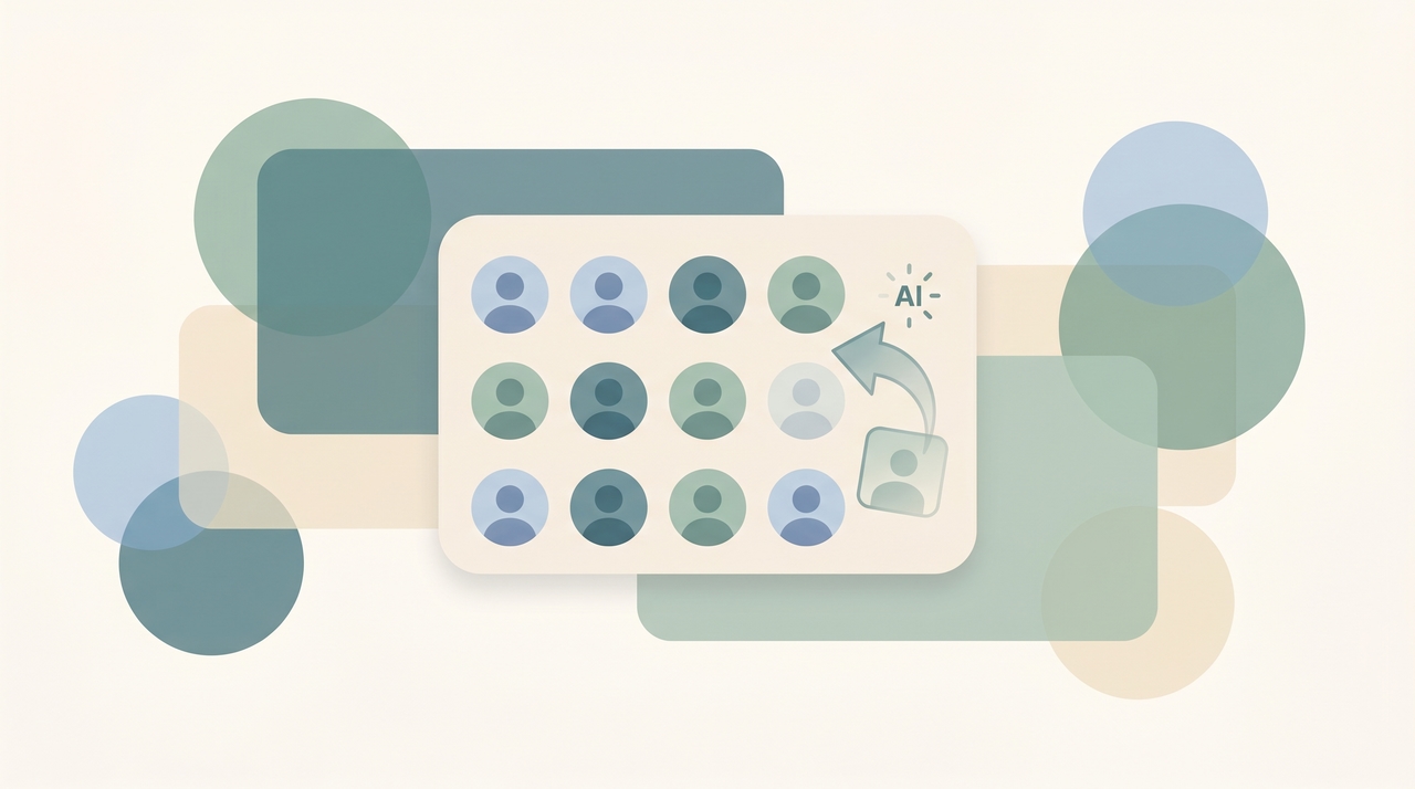 Illustration of CSV and vCard files flowing through an arrow into a Gmail contacts list with avatar tiles