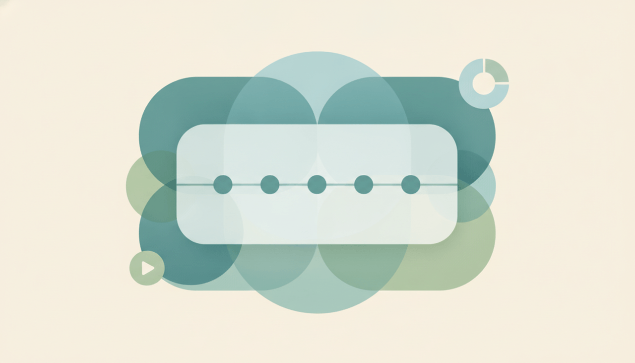 A horizontal line with evenly spaced milestone dots and small date labels