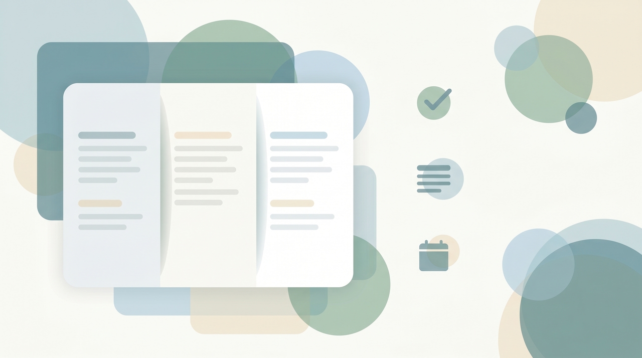 Illustration of a Google Docs page split into multiple text columns with formatting icons arranging side-by-side content