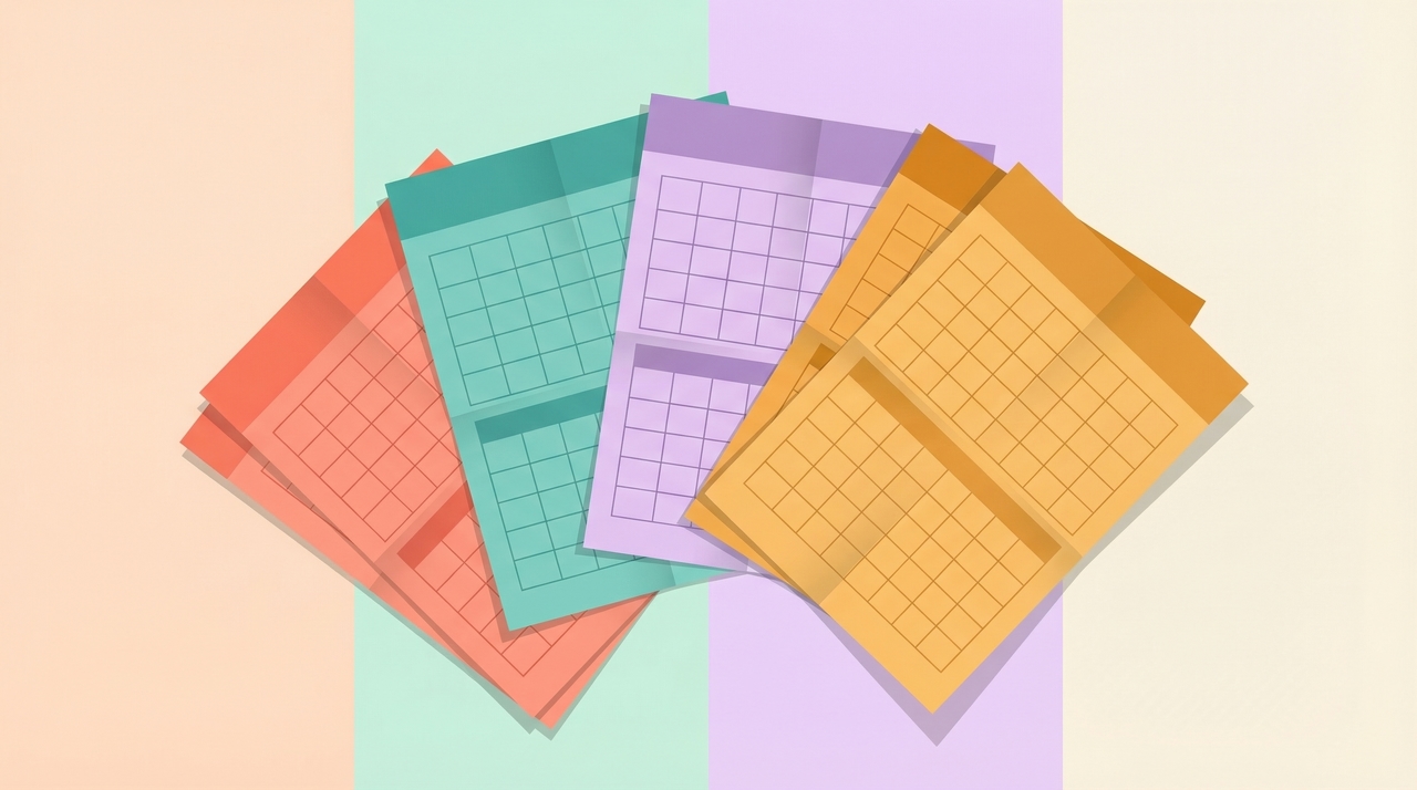 Illustration of several colored Google Calendar layers stacked together with toggle icons organizing personal and work events
