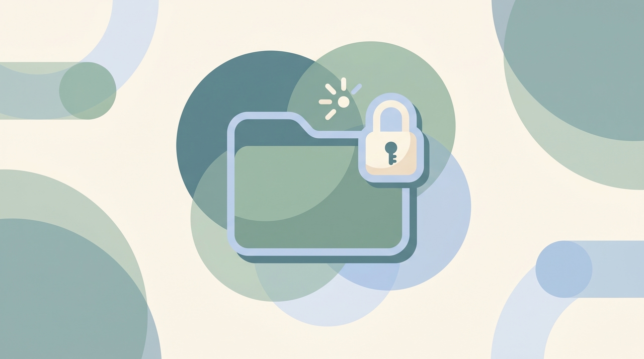 Illustration of a Google Drive folder wrapped in a padlock with a key icon and shield representing secure access