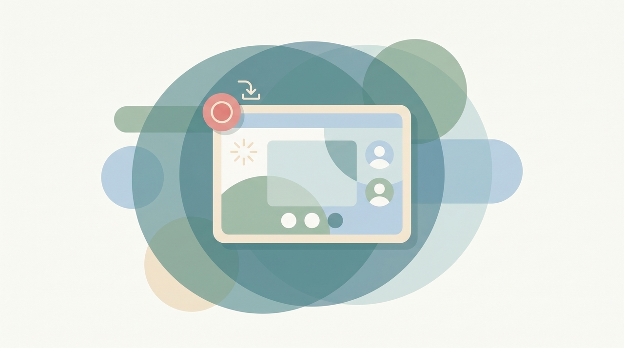 A video window with a red record dot and a save-to-disk icon, representing a Zoom meeting being recorded