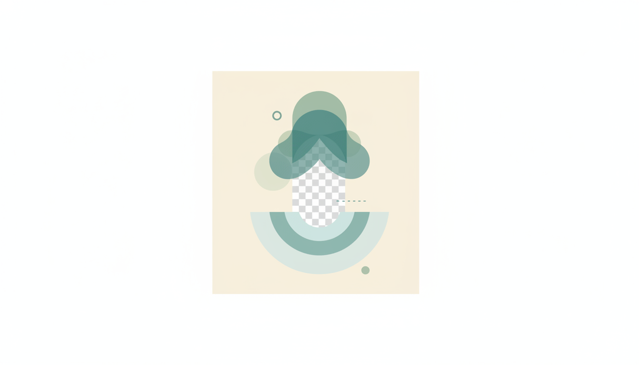A soft subject shape lifting cleanly off a fading checkered backdrop over layered circles