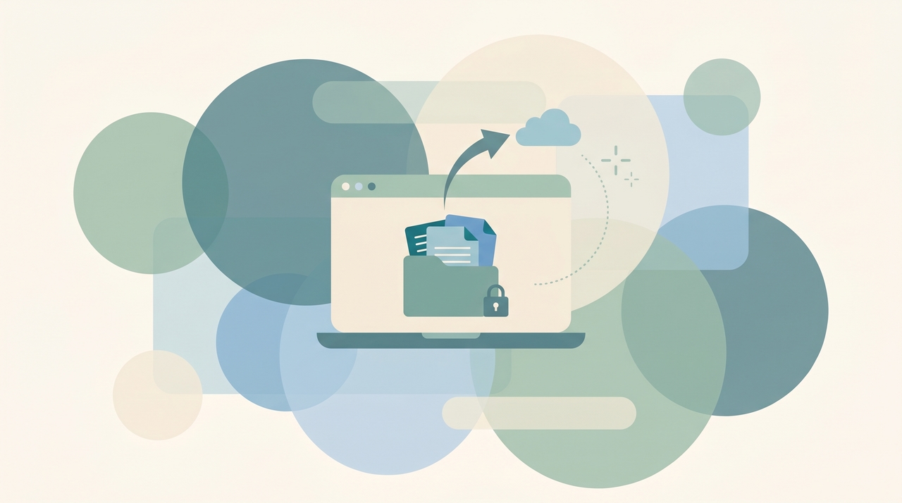 A OneDrive cloud icon being removed from a computer window, with files staying safe in the cloud