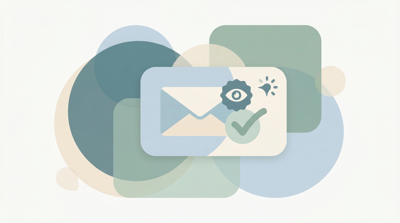 Illustration of a Gmail message envelope with a checkmark badge confirming the recipient opened and read the email