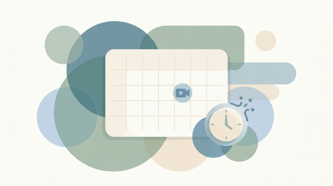 A calendar grid with a video-camera badge on a date, representing a scheduled Zoom meeting
