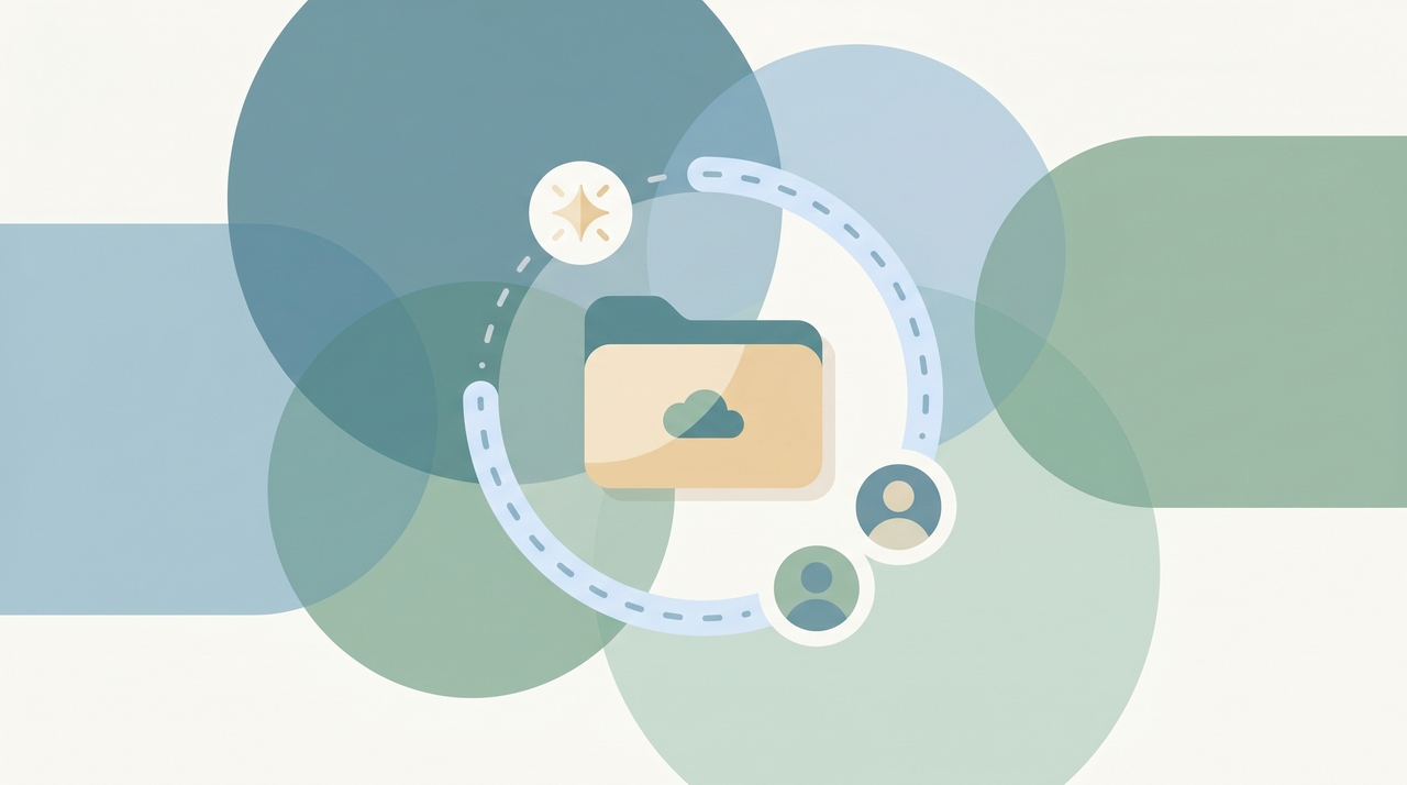 A folder icon with a share link and two person icons, representing a OneDrive folder shared with other people
