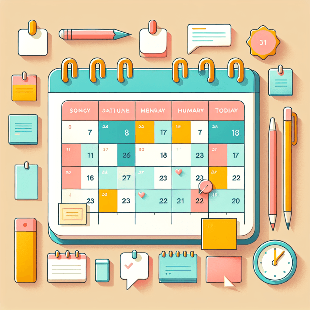 Illustrated Outlook calendar with sharing icons, permission badges, and a link arrow connecting it to colleagues