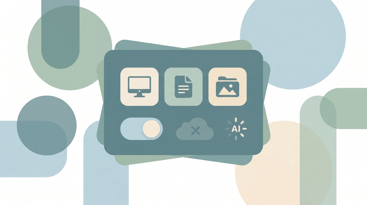 A cloud icon with a desktop, documents, and pictures folder and a backup toggle switched off