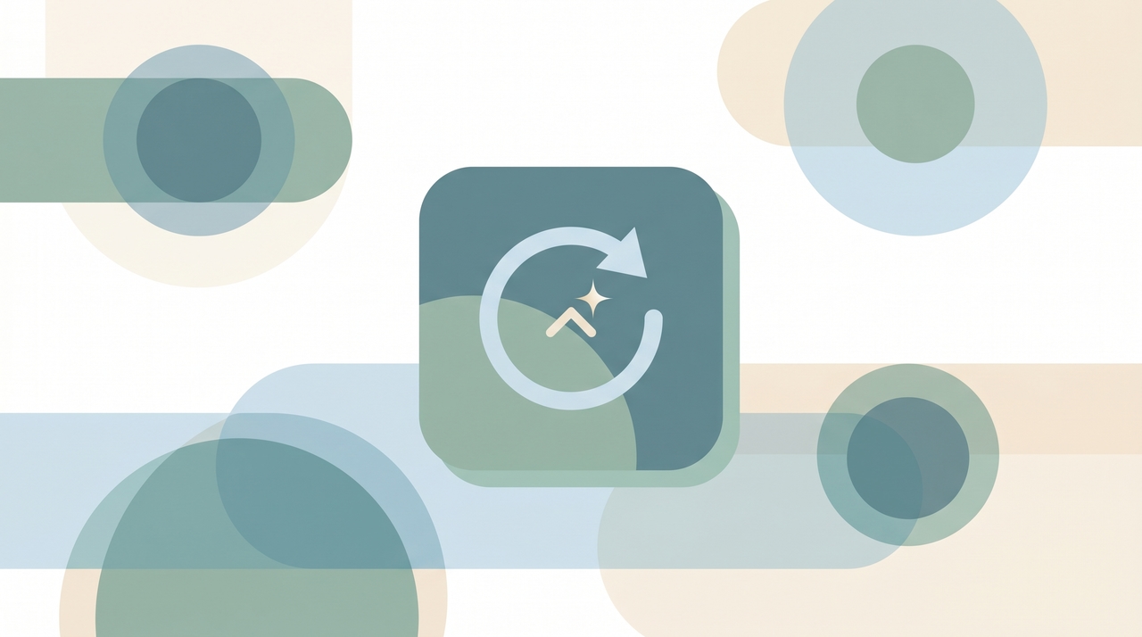 A circular update arrow over an app tile with a version badge, representing updating the Zoom app