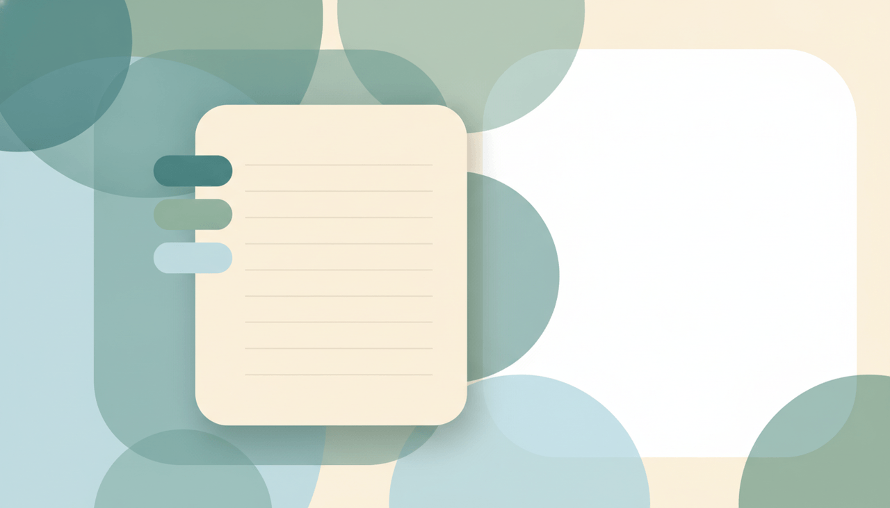 A note page with small soft icon tags — a star, a checkbox, a question mark — beside lines