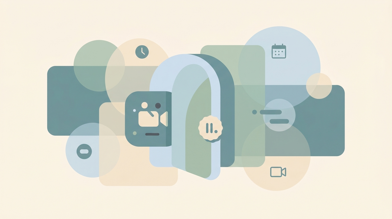 A meeting tile behind a gate with a knock icon, representing a Google Meet waiting room