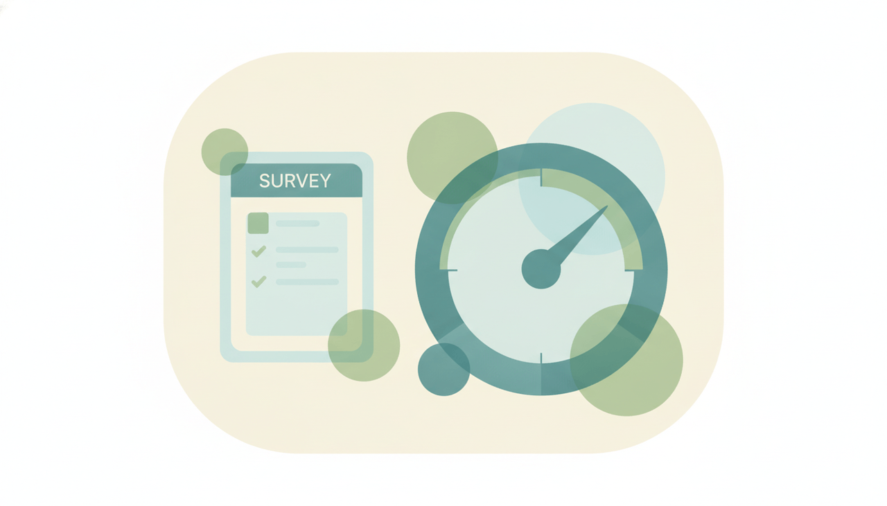 A flat-vector survey form beside a capped response counter representing Microsoft Forms response limits