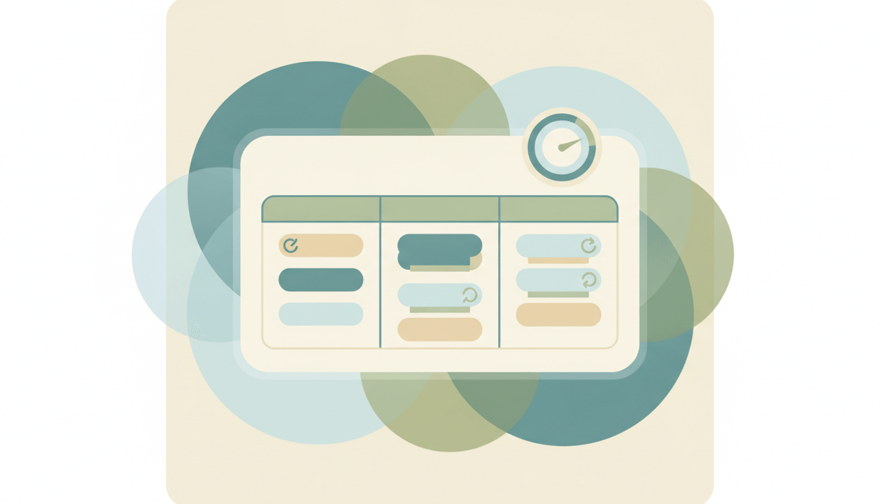 A flat-vector project board with three columns and a capped item counter representing monday.com free plan limits