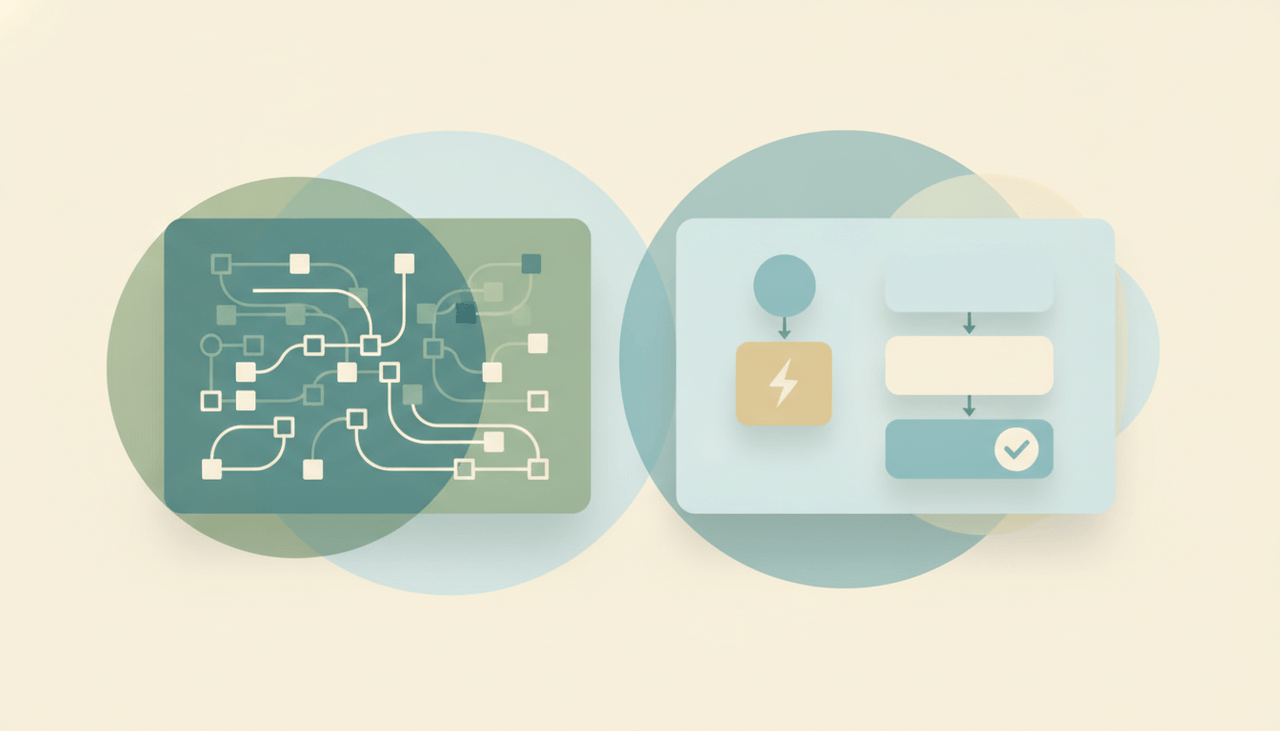 n8n and Zapier logos facing off across a workflow diagram showing executions versus tasks