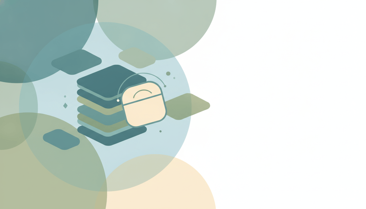 Abstract illustration of stacked content blocks and storage tiers in soft gradient tones