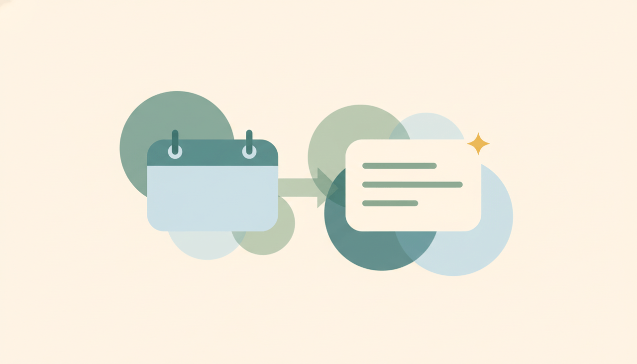 An Outlook meeting invite beside a soft briefing card summarizing attendees, agenda, and recent emails
