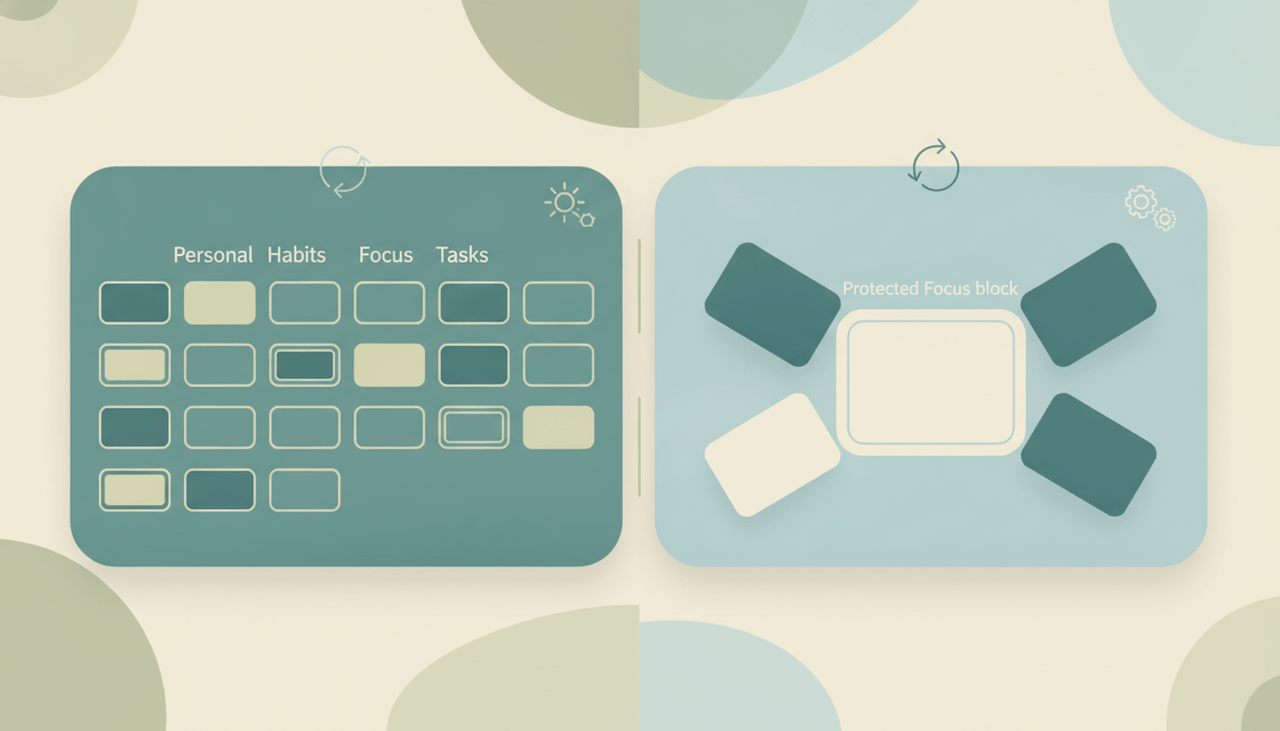 A Reclaim.ai icon and a Clockwise icon side by side, representing a comparison between the two AI calendar tools