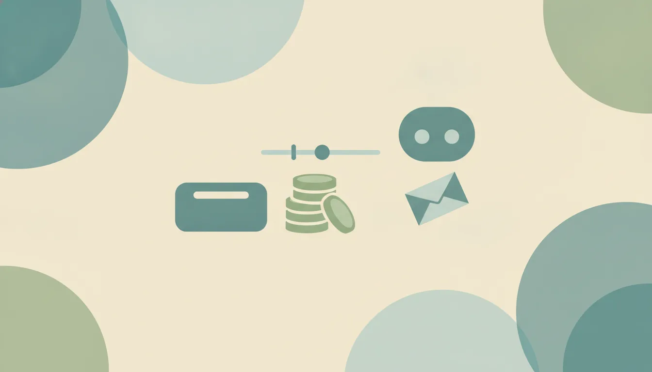 Abstract flat illustration of a stack of envelope icons on a large price tag beside a small stopwatch