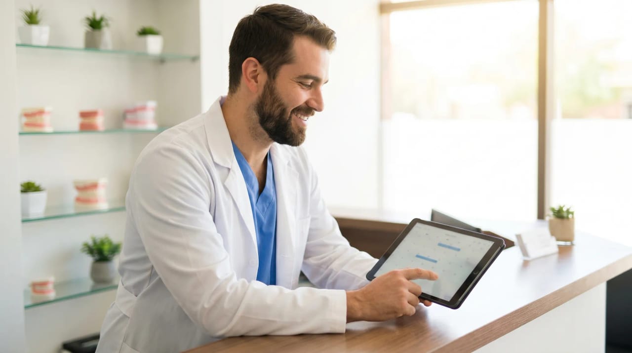 Dentist, vet, and small medical practice workspace with AI agent icons handling patient bookings and reminders