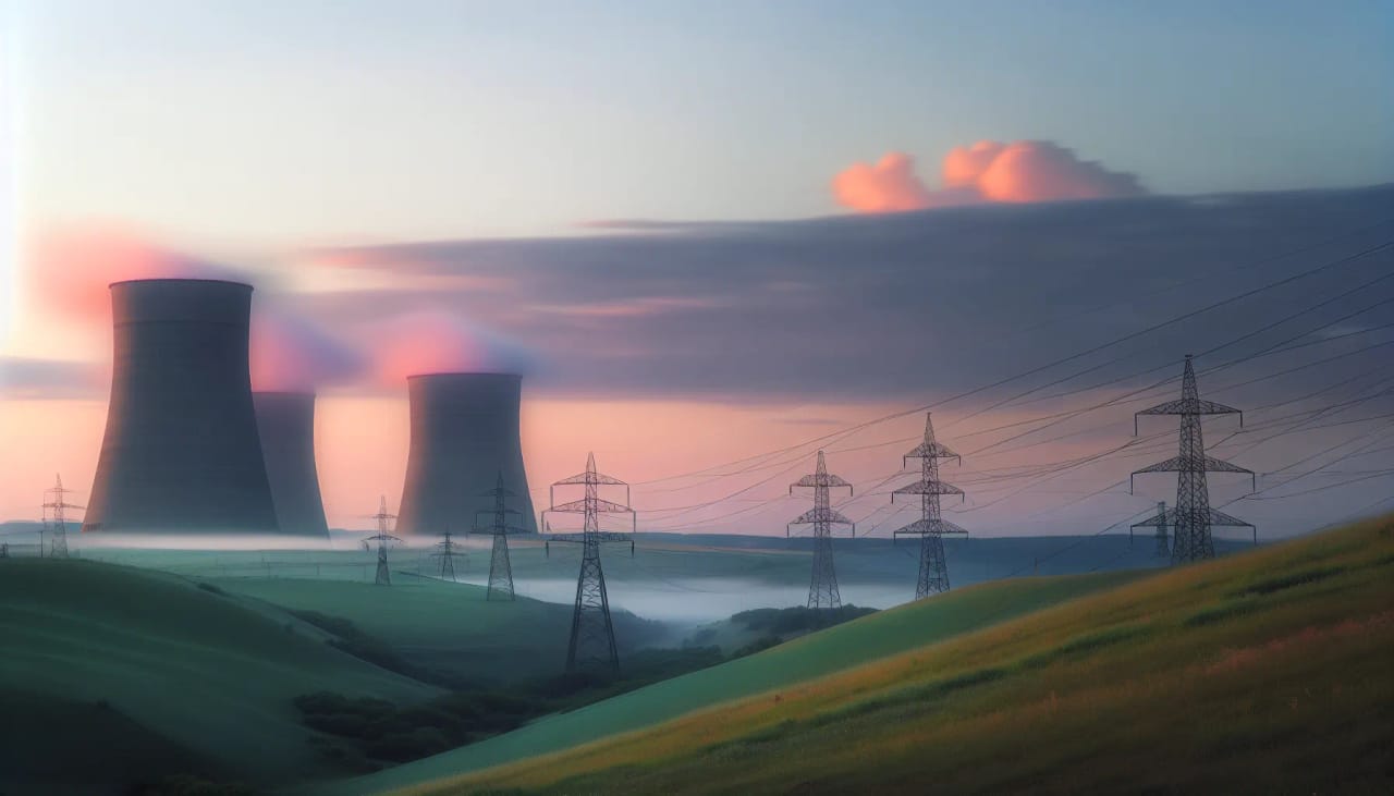 Illustration of Meta logo paired with a nuclear power plant icon representing a historic 6.6 GW AI energy deal