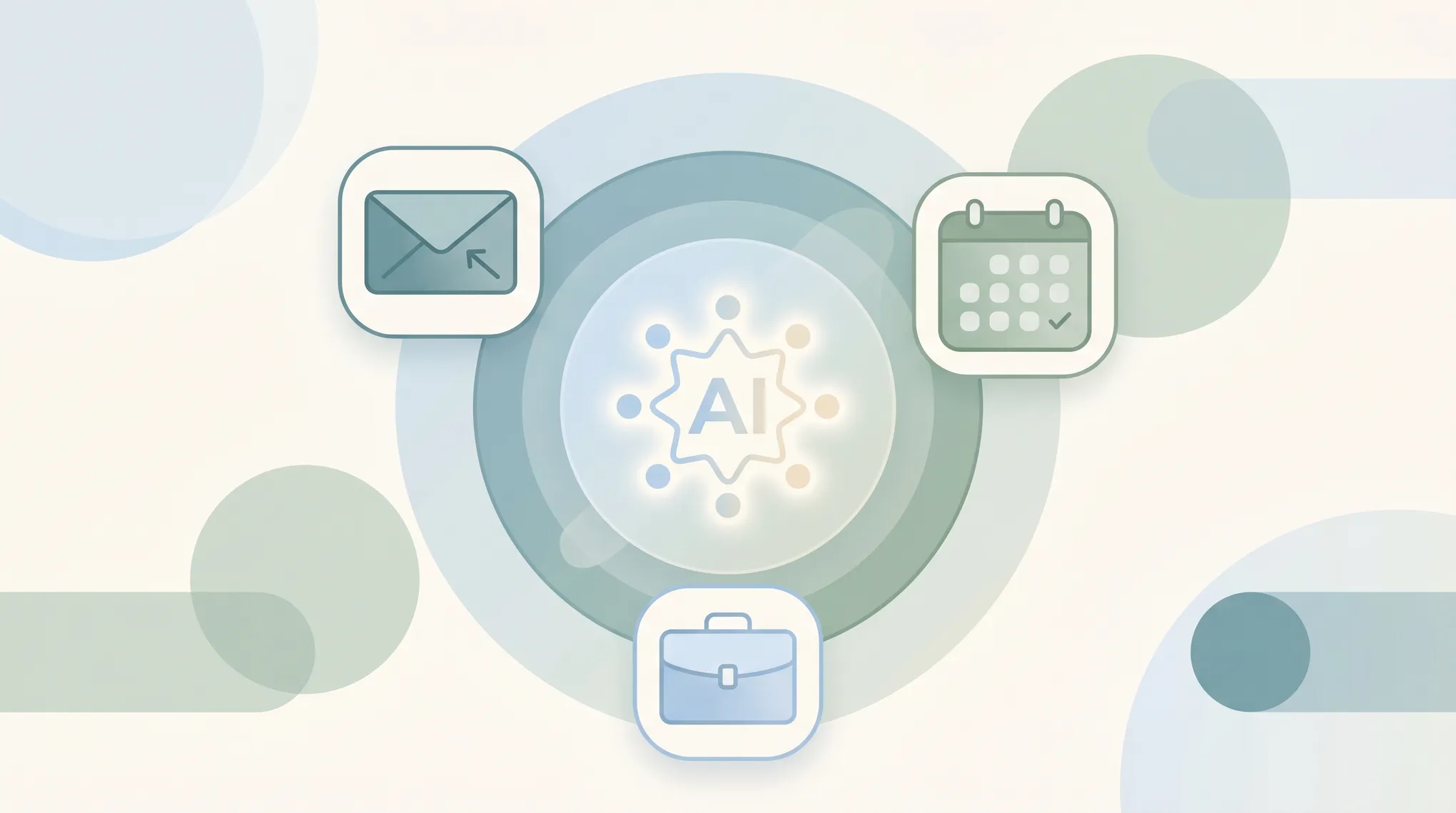 Business owner at a desk with an AI personal assistant avatar managing calendar, email, and client tasks