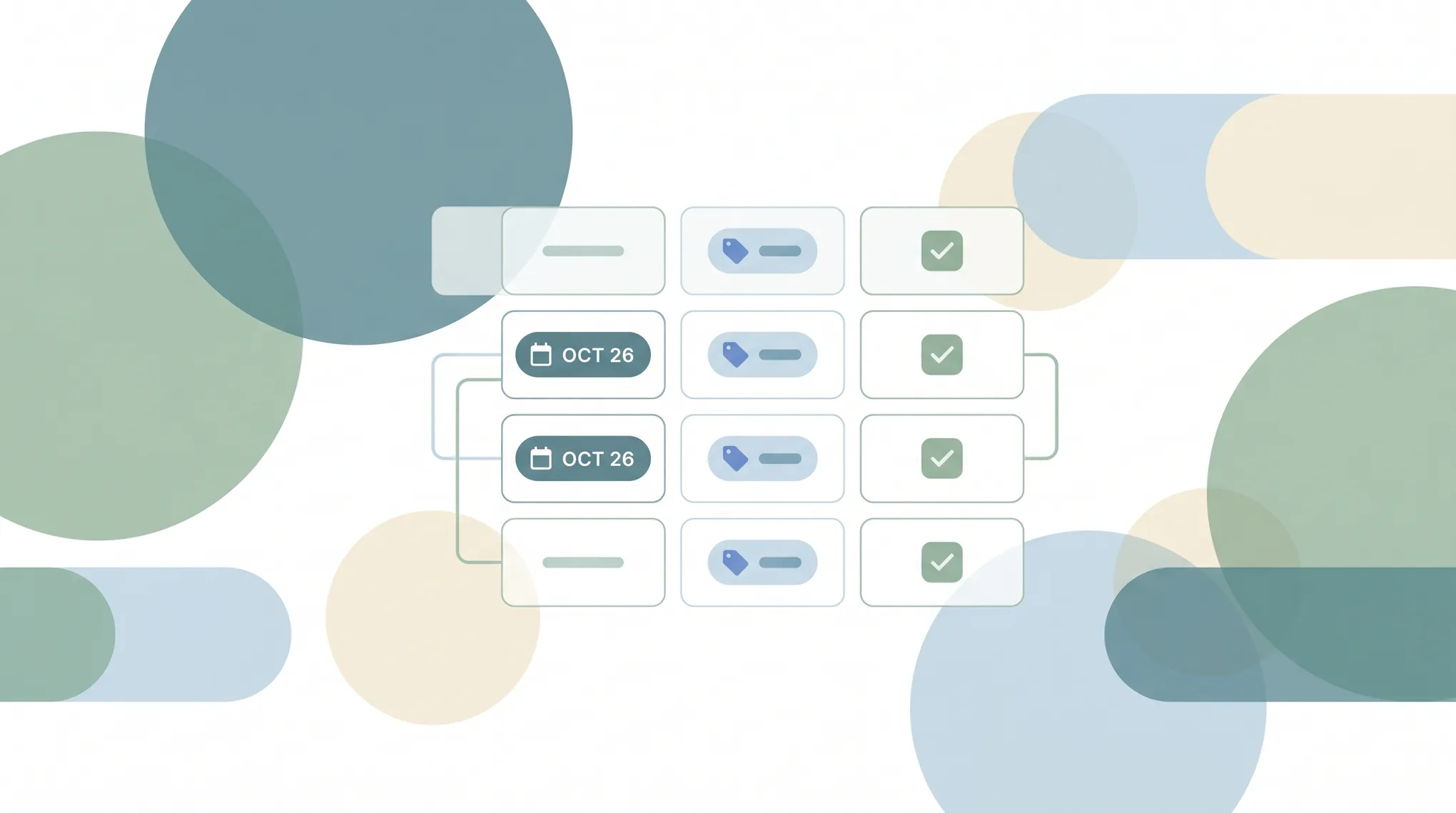 An Airtable-style database grid at the center, ringed by icons for alternative tools and pricing tiers