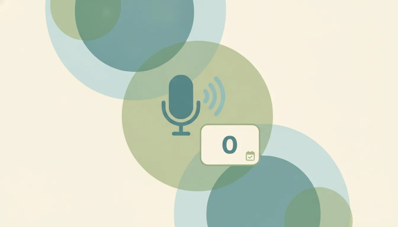 Microphone glyph with a voice wave beside an inbox-zero card, illustrating a voice-first AI assistant
