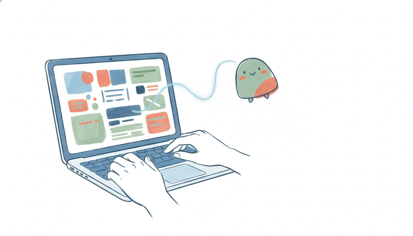 A laptop showing a Basecamp project with to-dos and a message board, linked by a connector to a friendly AI assistant