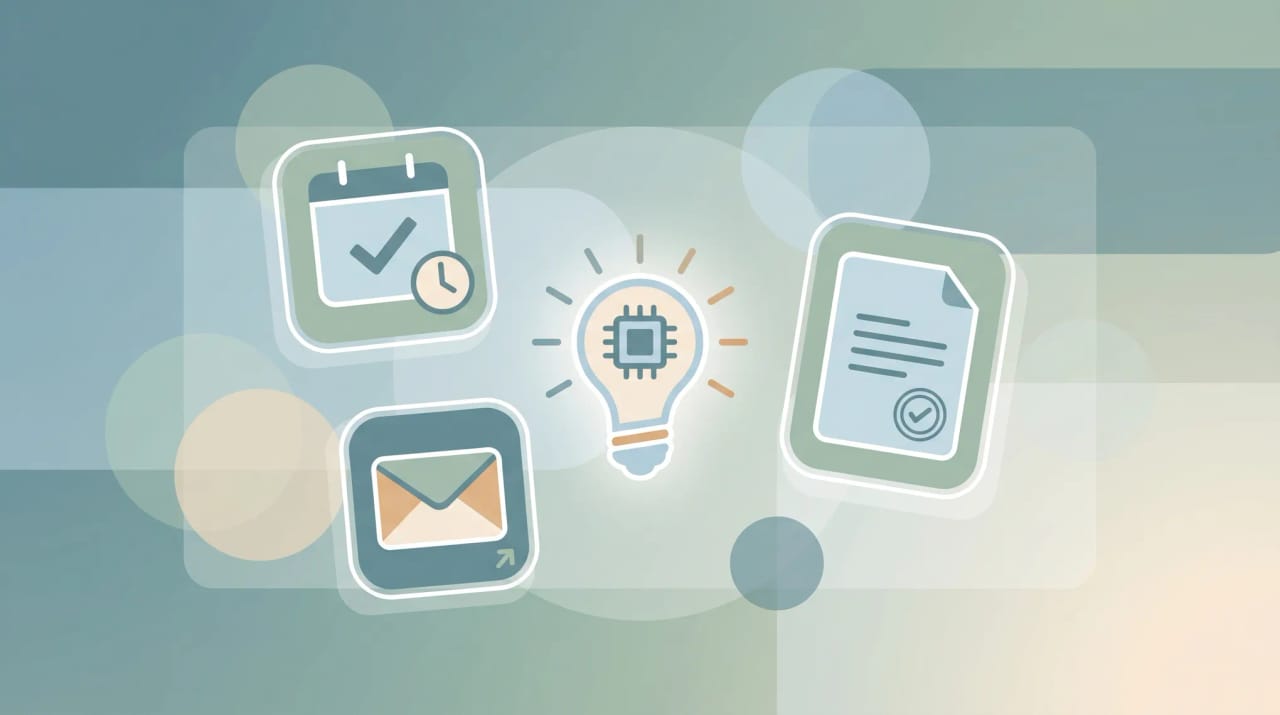 AI executive assistant icons covering email, calendar, and tasks, representing alfred_ AI alternatives