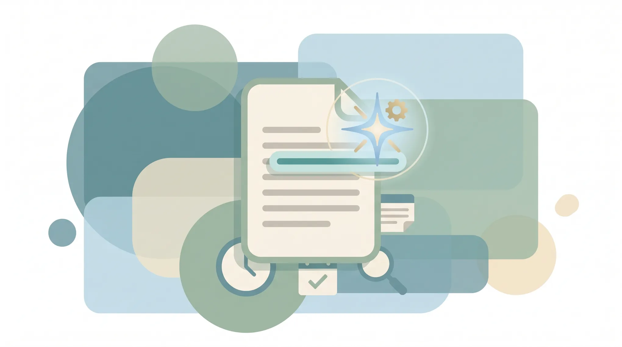Stack of document pages with an AI assistant avatar summarizing, editing, and answering questions
