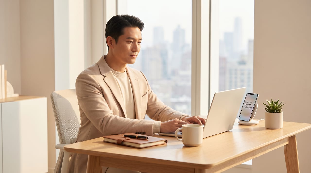 Nine AI executive assistant avatars ranked in a tier list beside calendar, inbox, and travel icons