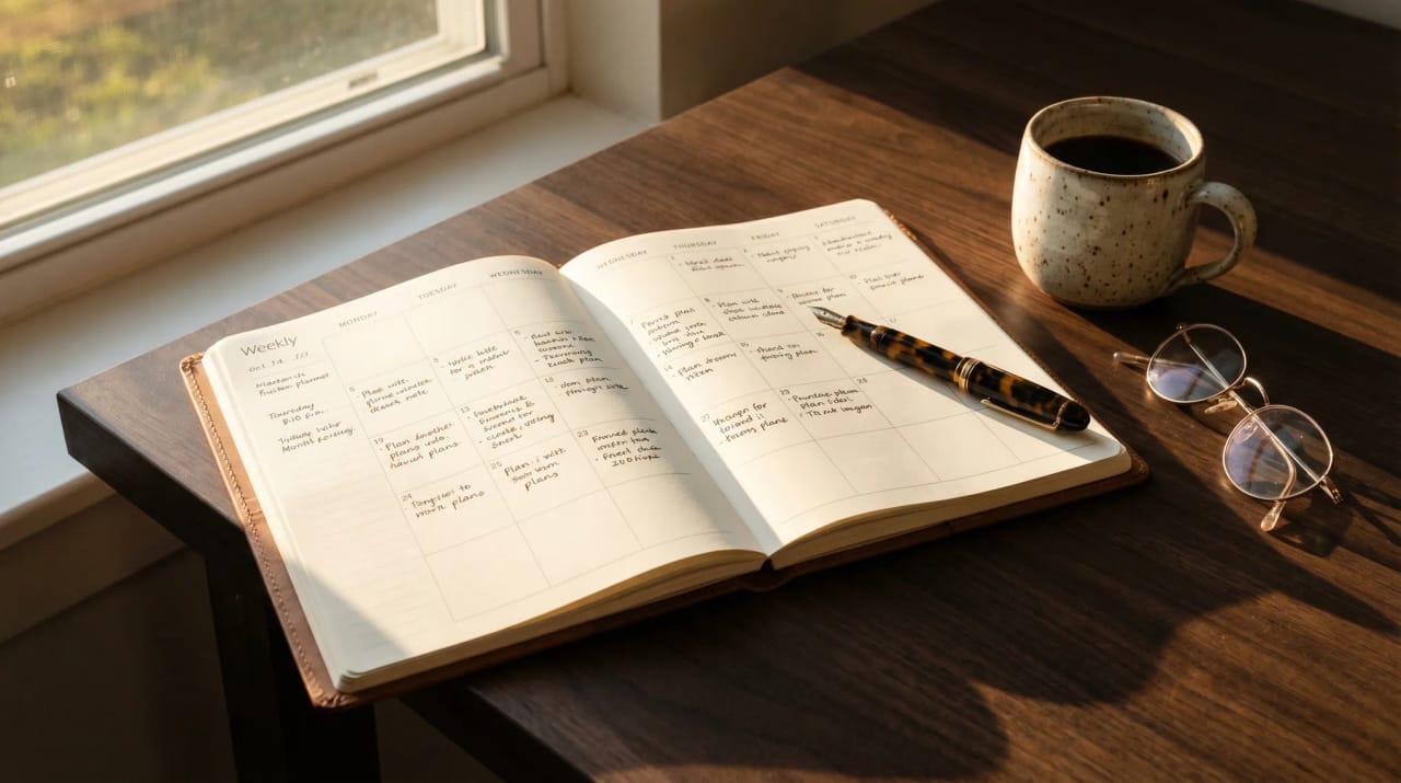 AI scheduling assistant icons around a calendar negotiating meeting times, representing Skej alternatives