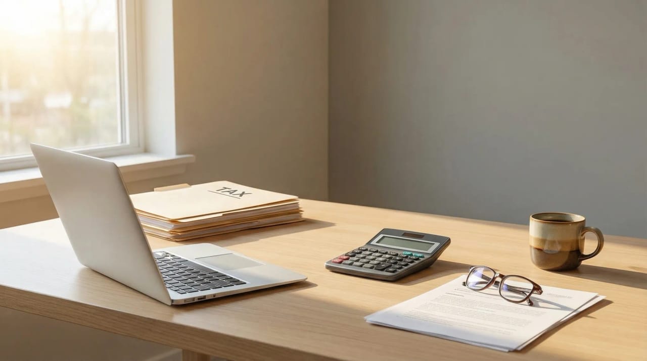 Accountant at a desk surrounded by twenty AI tool icons handling bookkeeping, tax prep, and client comms